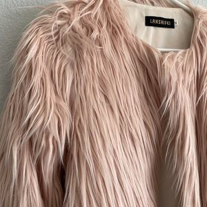 Light pink shaggy faux fur coat
